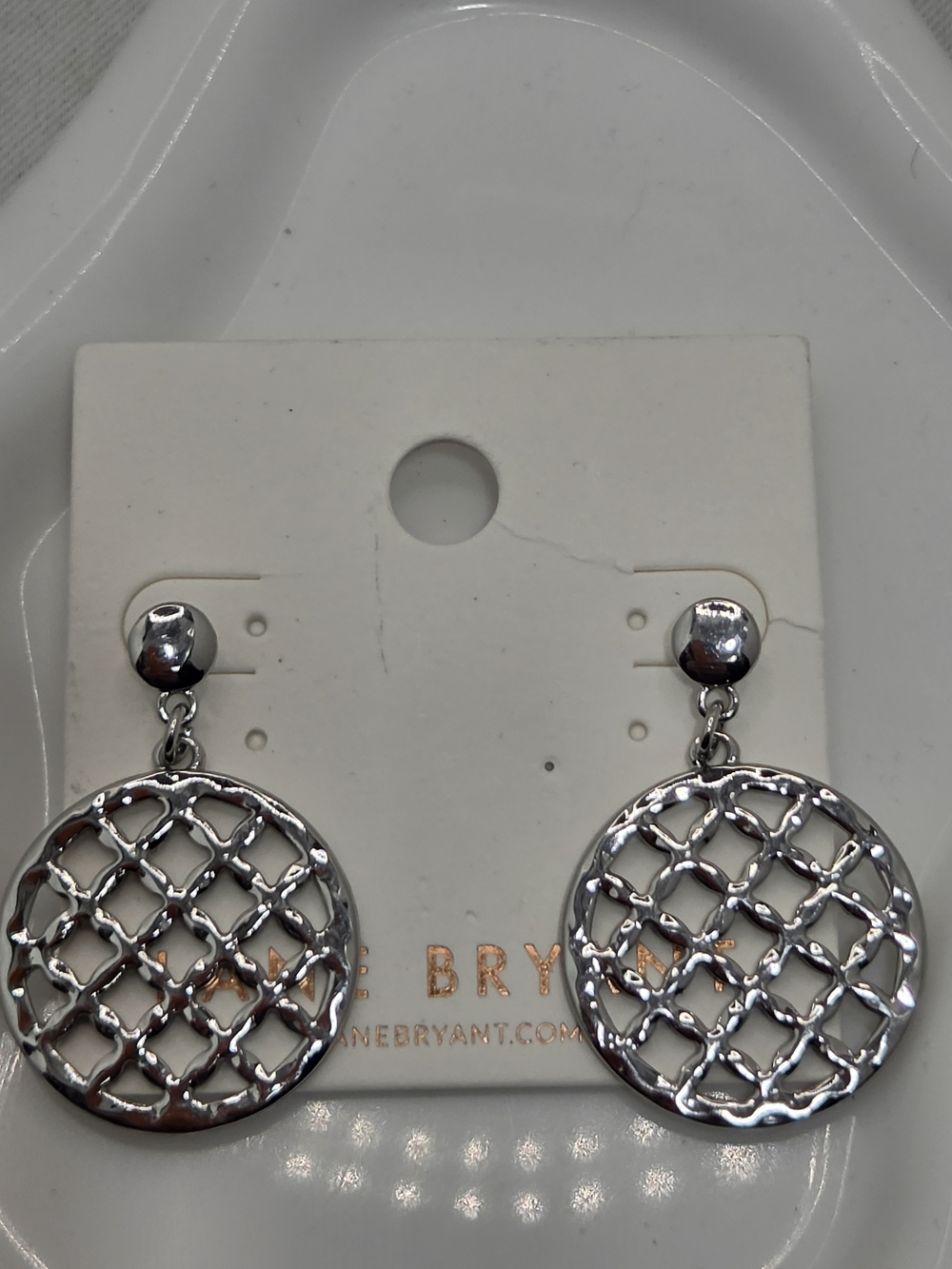 ✨ NWT Lane Bryant Silver Lattice Cutout Drop Earrings 🪙 Openwork Mesh Dangles